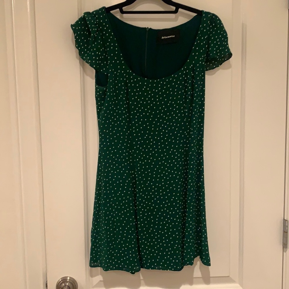 Reformation Green & White Polka Dot Dress